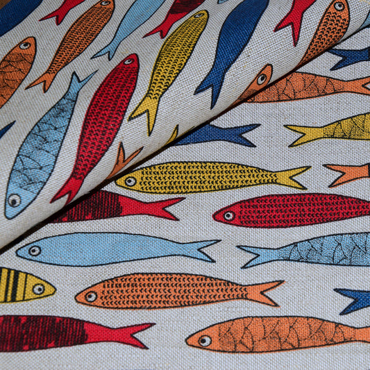 Print Fish - Linen cotton blended fabric - 961P