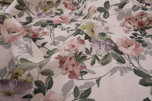 Floral print ecru - 100% linen fabric 120LP