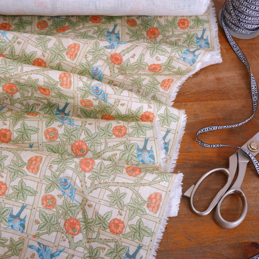 Floral linen fabric - William Morris Trellis WM211A
