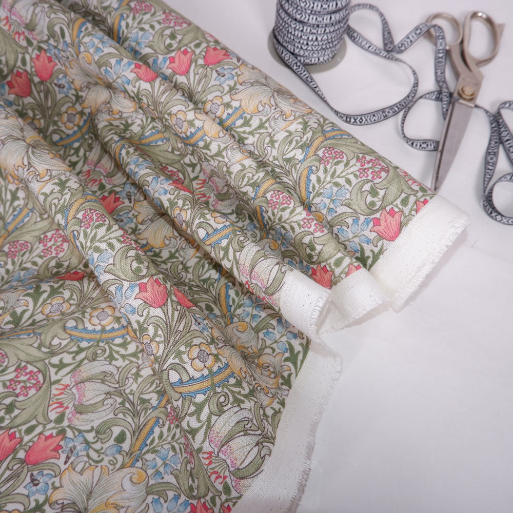 Floral linen fabric - William Morris Golden Lilly WM212A