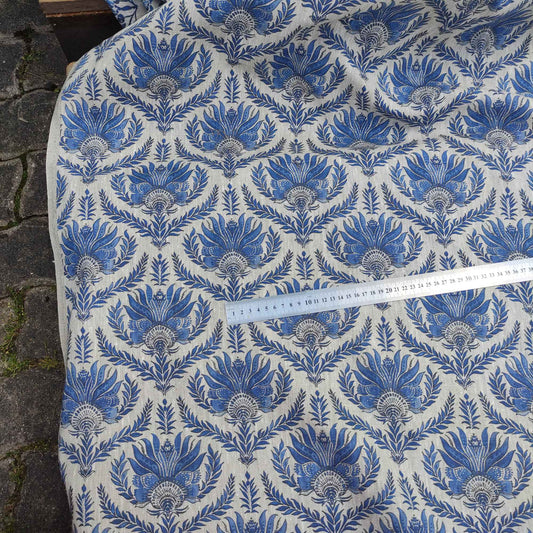 Floral linen fabric - French print in indigo blue LL305P