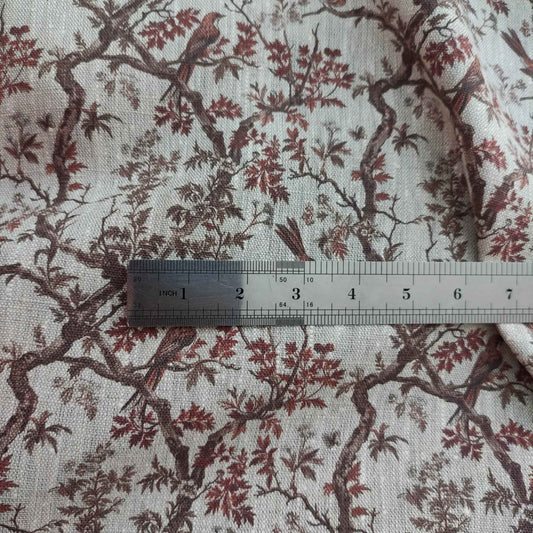 Linen fabric with Toile de Jouy print Mapple in brown LL310P - 100% linen