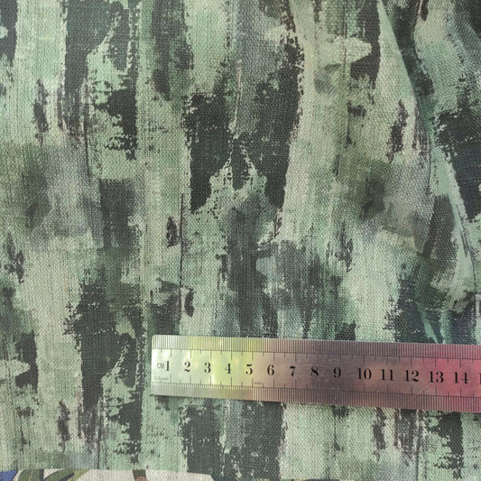 Linen fabric with Abstract WabiSabi in green LL319P - 100% linen