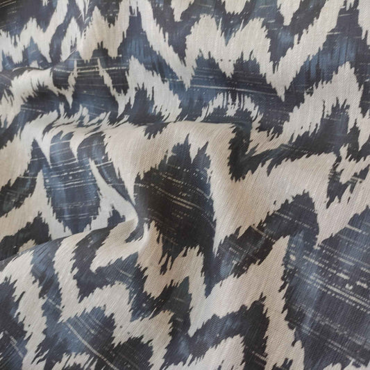 Linen fabric with Abstract Zigzag in navy blue LL332P - 100% linen