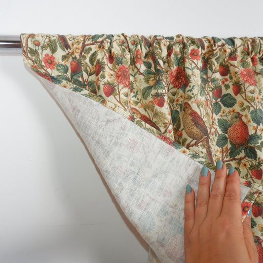 Exclusive linen curtains - Strawberries and Birds print