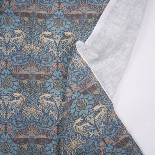 Printed linen fabric - Dragon Blue LL344P