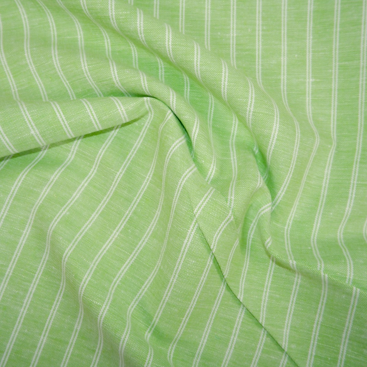 Green and white stripes - linen fabric - T107