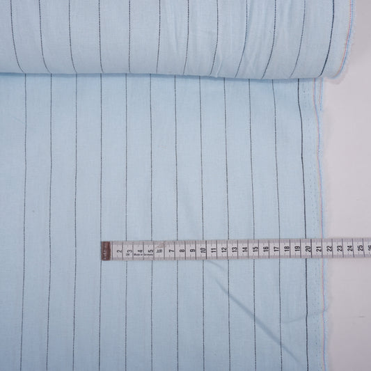 Blue and black stripes - linen fabric - T145