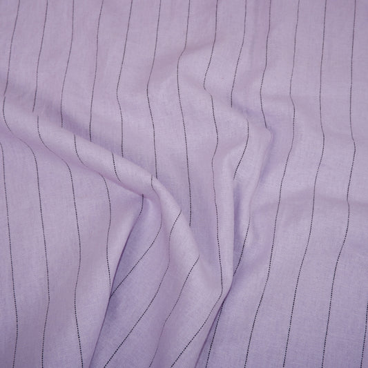 Purple and black stripes - linen fabric - T151