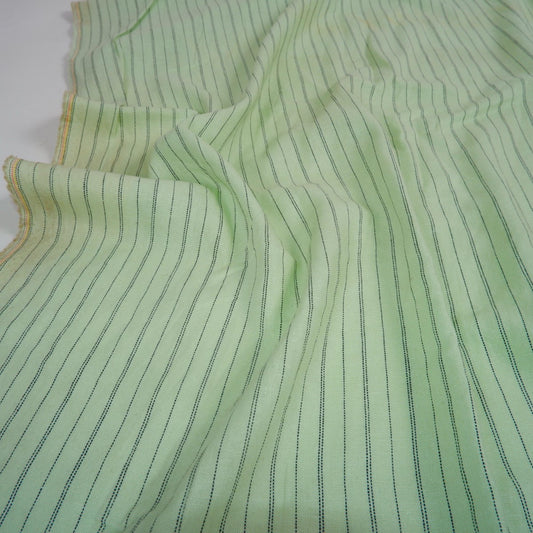 Black stripes on green linen - linen fabric - T150