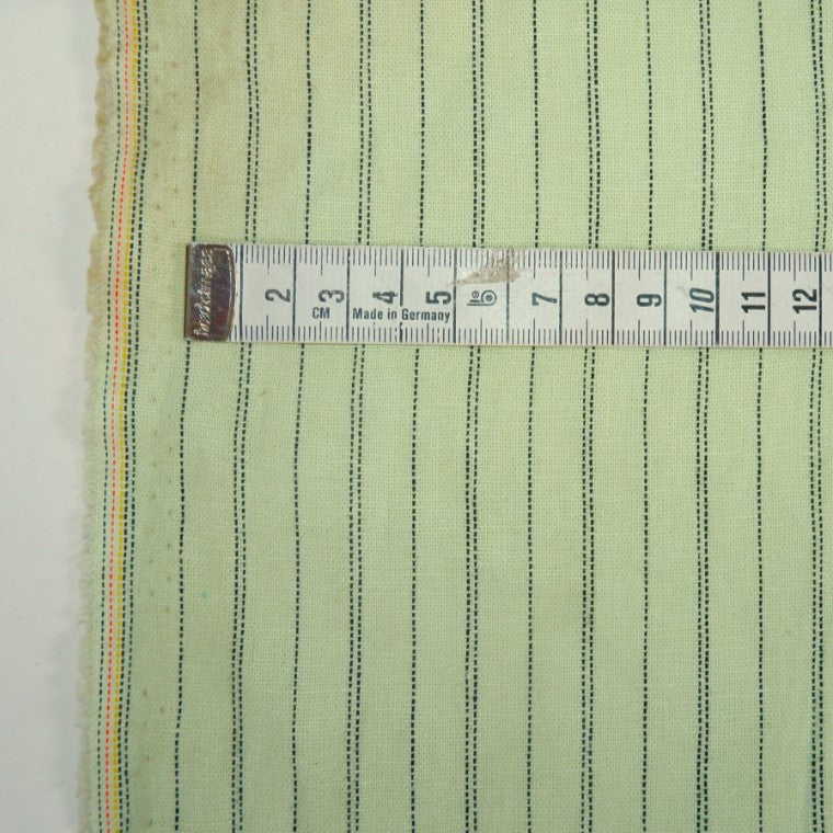 Black stripes on green linen - linen fabric - T150