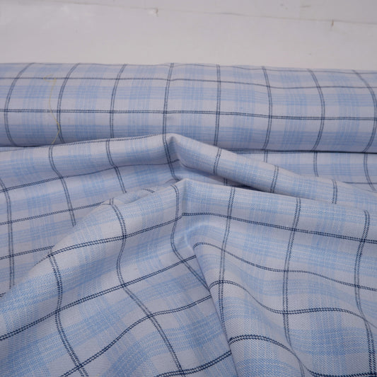 Twill linen fabric - checks on blue linen - T118