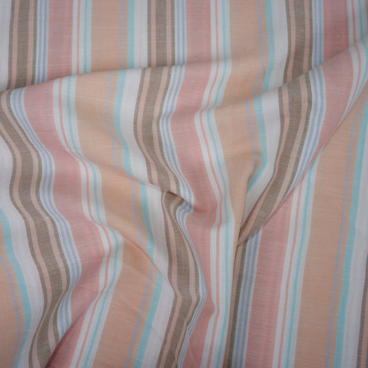 Multistripes - coral and orange linen fabric - T133