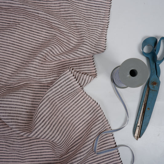 256 cm WIDE - Pink and black stripes - linen fabric - T161