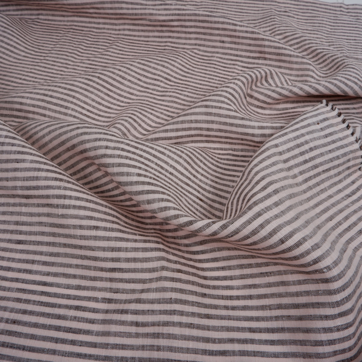 256 cm WIDE - Pink and black stripes - linen fabric - T161