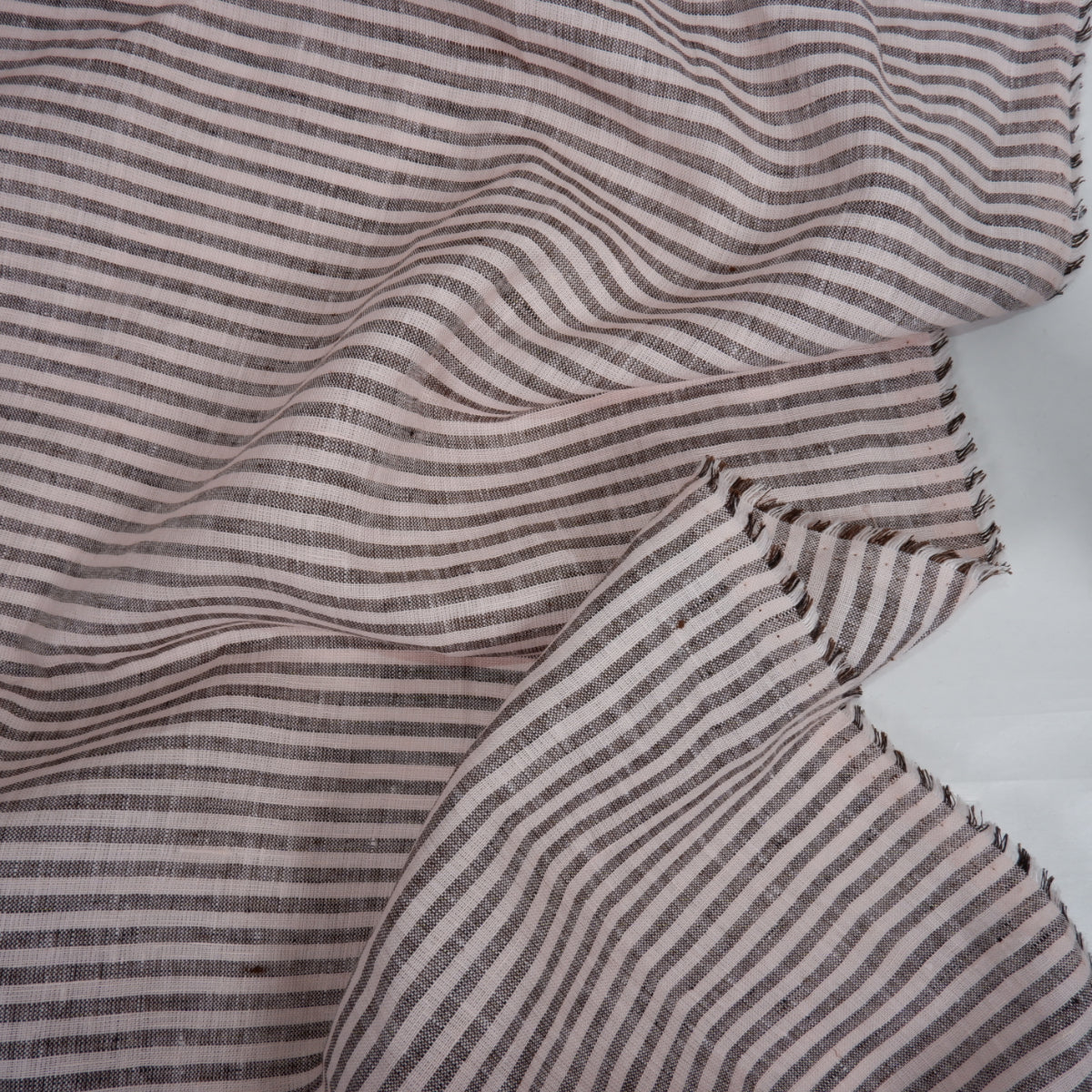256 cm WIDE - Pink and black stripes - linen fabric - T161