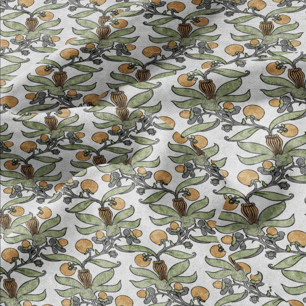 Passion fruit CFA Voysey print on 100% LINEN - Art Nouveau Art crafts linen Fabric - botanical Historical upholstery home textile
