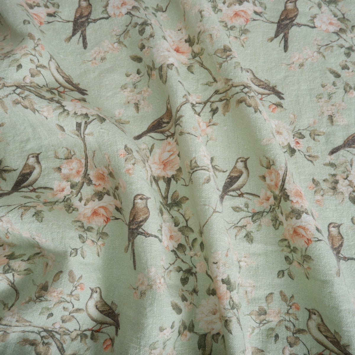 Bloom - Mint green - Printed linen fabric - LL355P