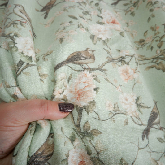 Bloom - Mint green - Printed linen fabric - LL355P