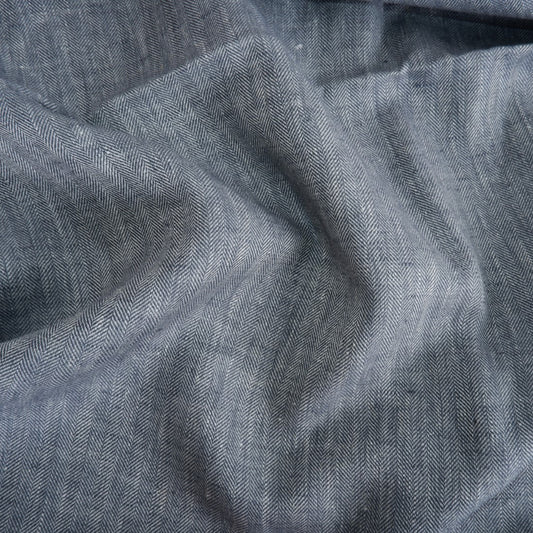 Linen fabric - Herringbone Blue - T113