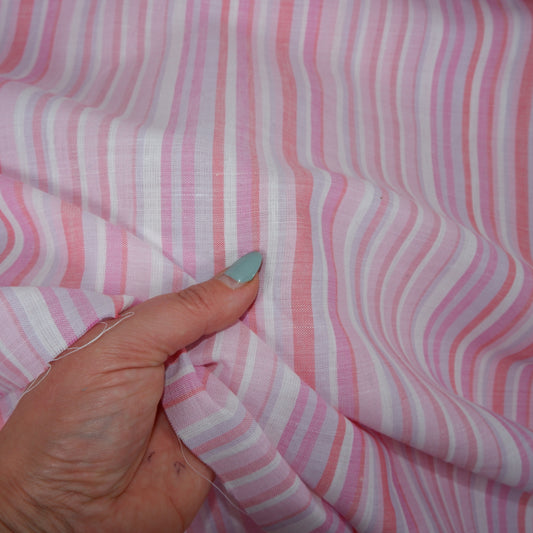 Multistripes - pink stripes - linen fabric - T134