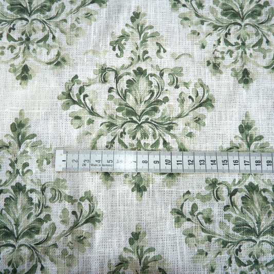 Green block print on white - Printed linen fabric - LL361P