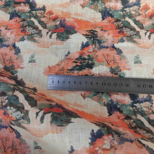 Oriental Autumn Print linen fabric - LL365P