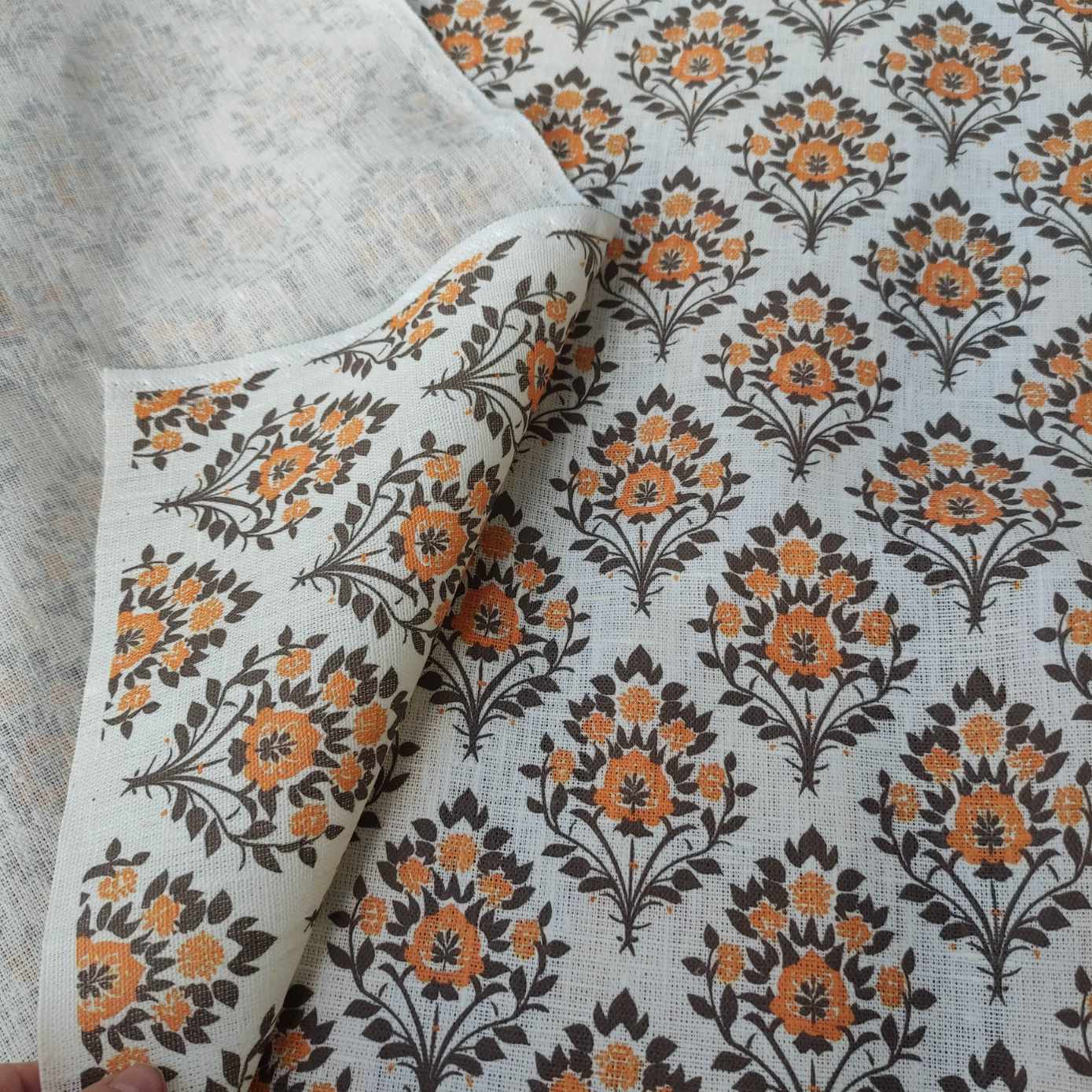 Tree of life Indian Blockprint Printed linen fabric - LL366P