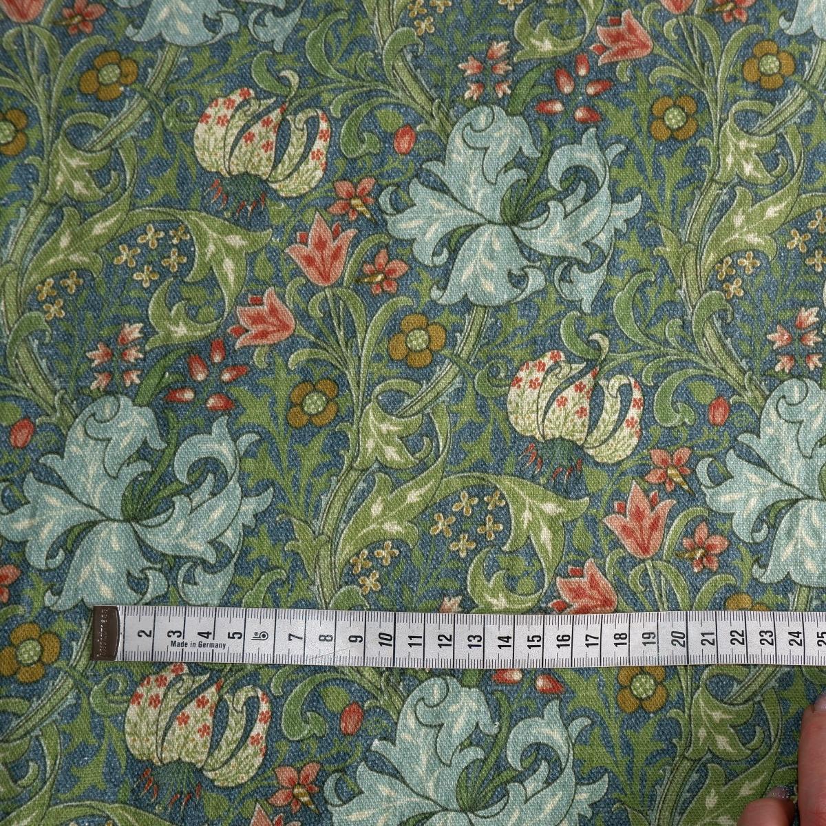 William Morris Golden Lilly in green - Floral printed linen fabric - LL371P