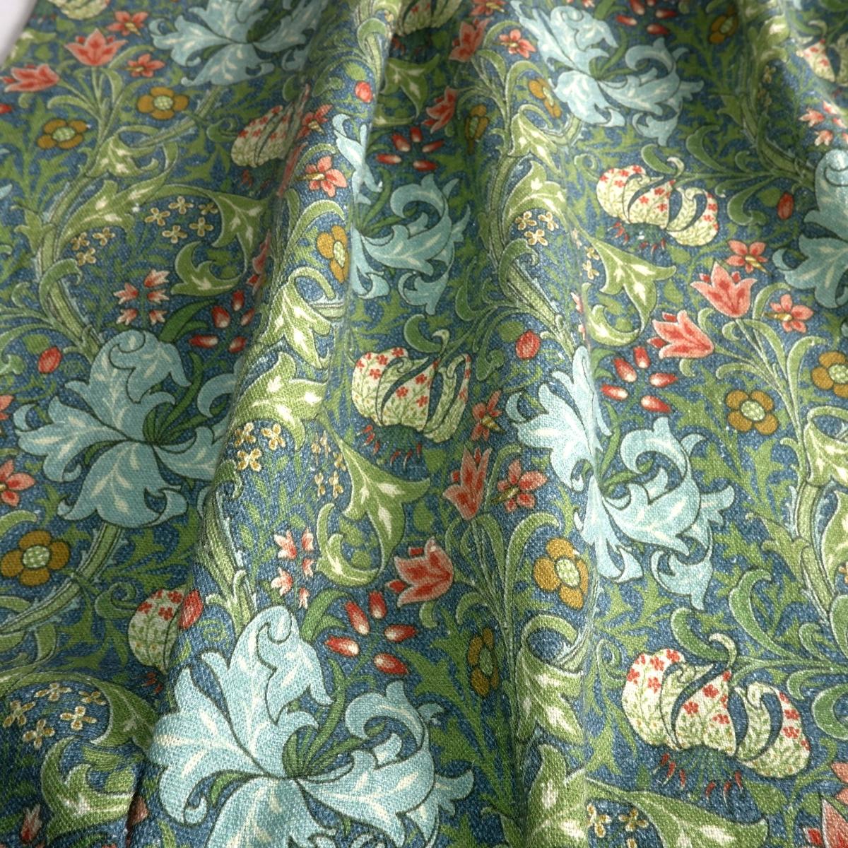 William Morris Golden Lilly in green - Floral printed linen fabric - LL371P