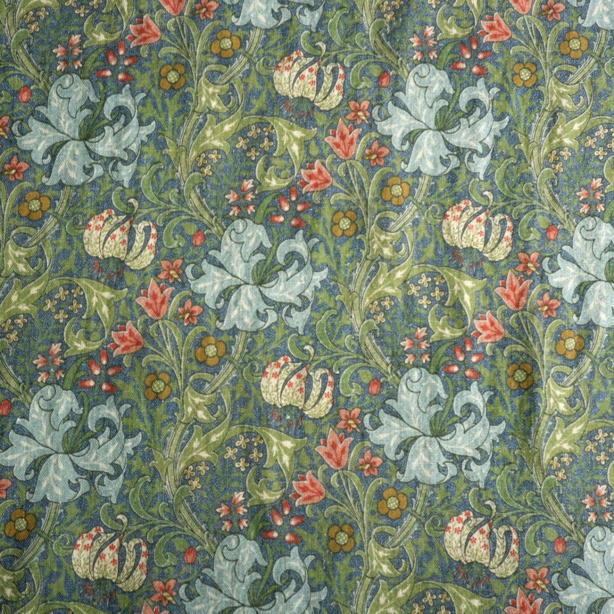 William Morris Golden Lilly in green - Floral printed linen fabric - LL371P
