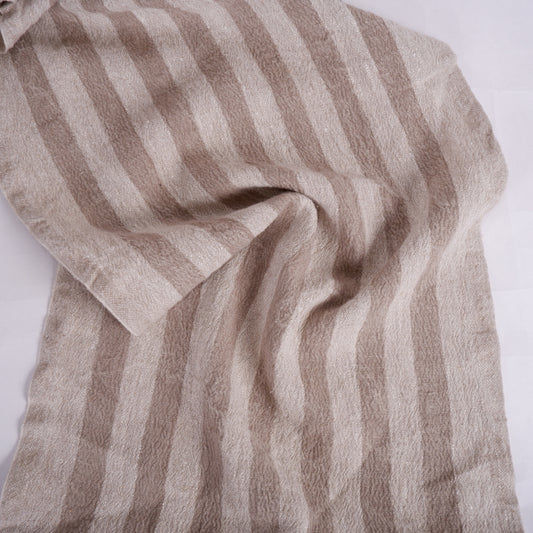 Brown oatmeal stripes - sack weave linen fabric - French stripes 054A