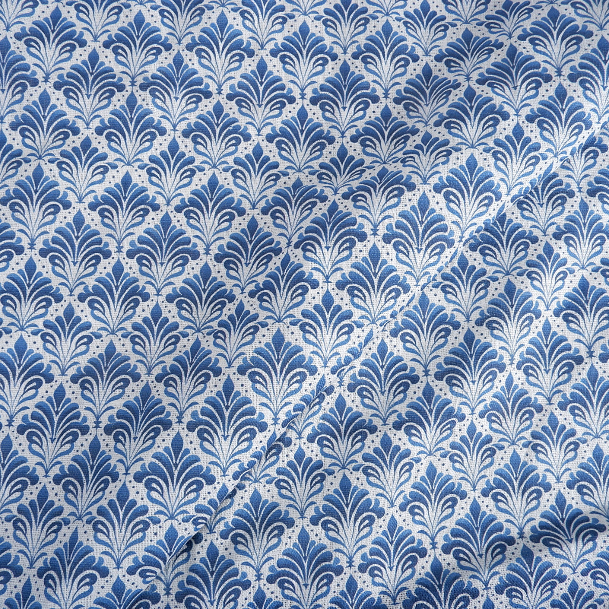 Blue block print on white - Printed linen fabric - LL2053P
