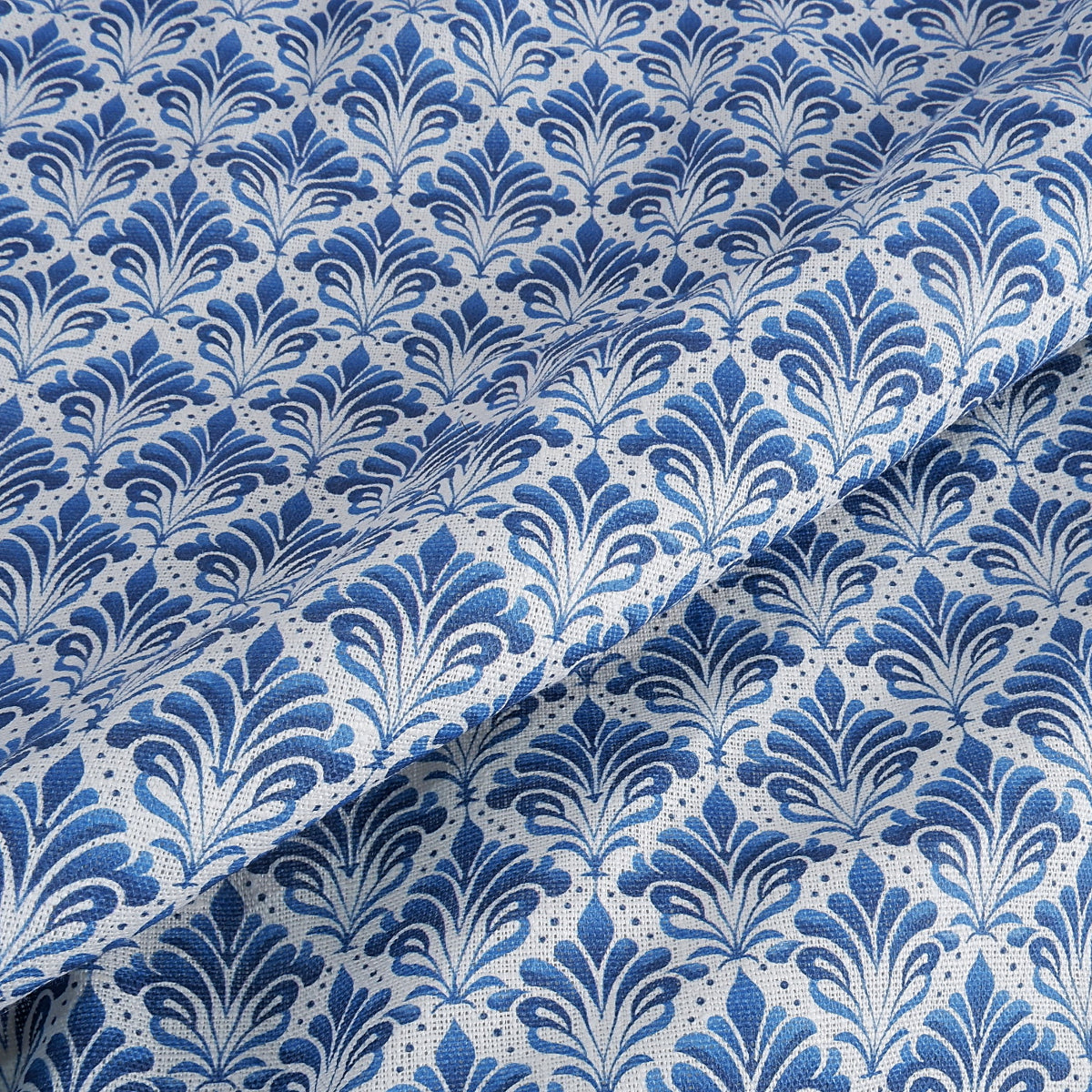 Blue block print on white - Printed linen fabric - LL2053P