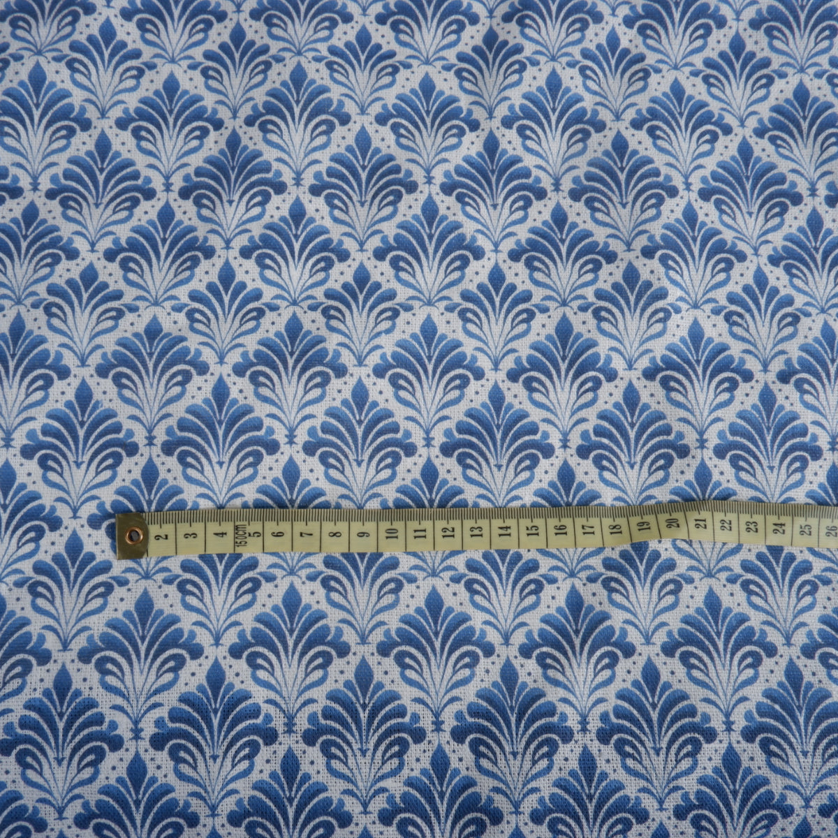 Blue block print on white - Printed linen fabric - LL2053P