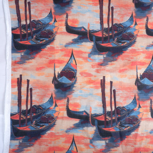 Venice gondola - Print linen fabric with Italian Landscape - LL2056P