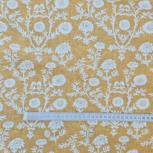 Mustard flower print - Printed linen fabric - 2223
