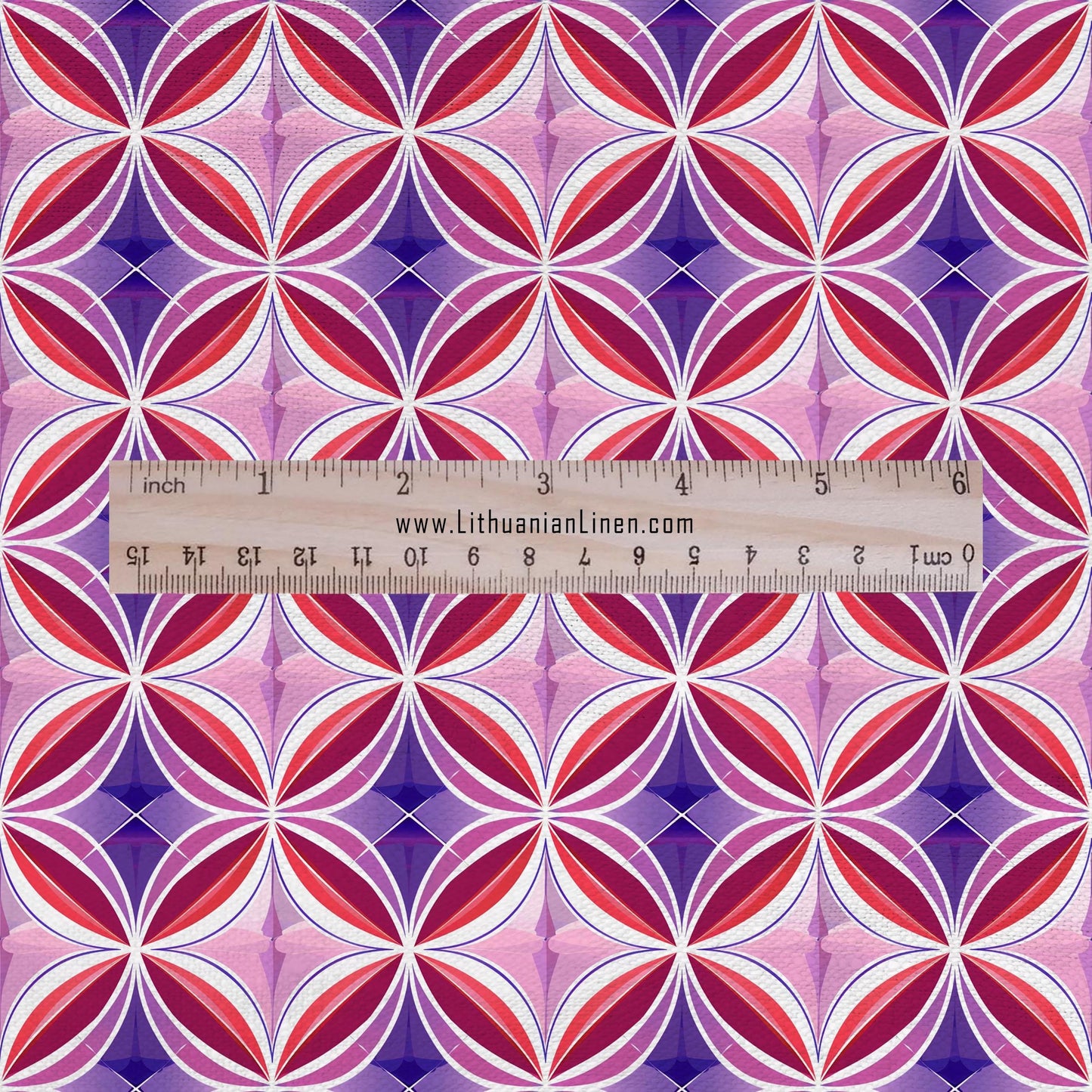 100% LINEN Fabric Geometric purple pink print - mid-century modern print on linen for upholstery curtains dress making 2661