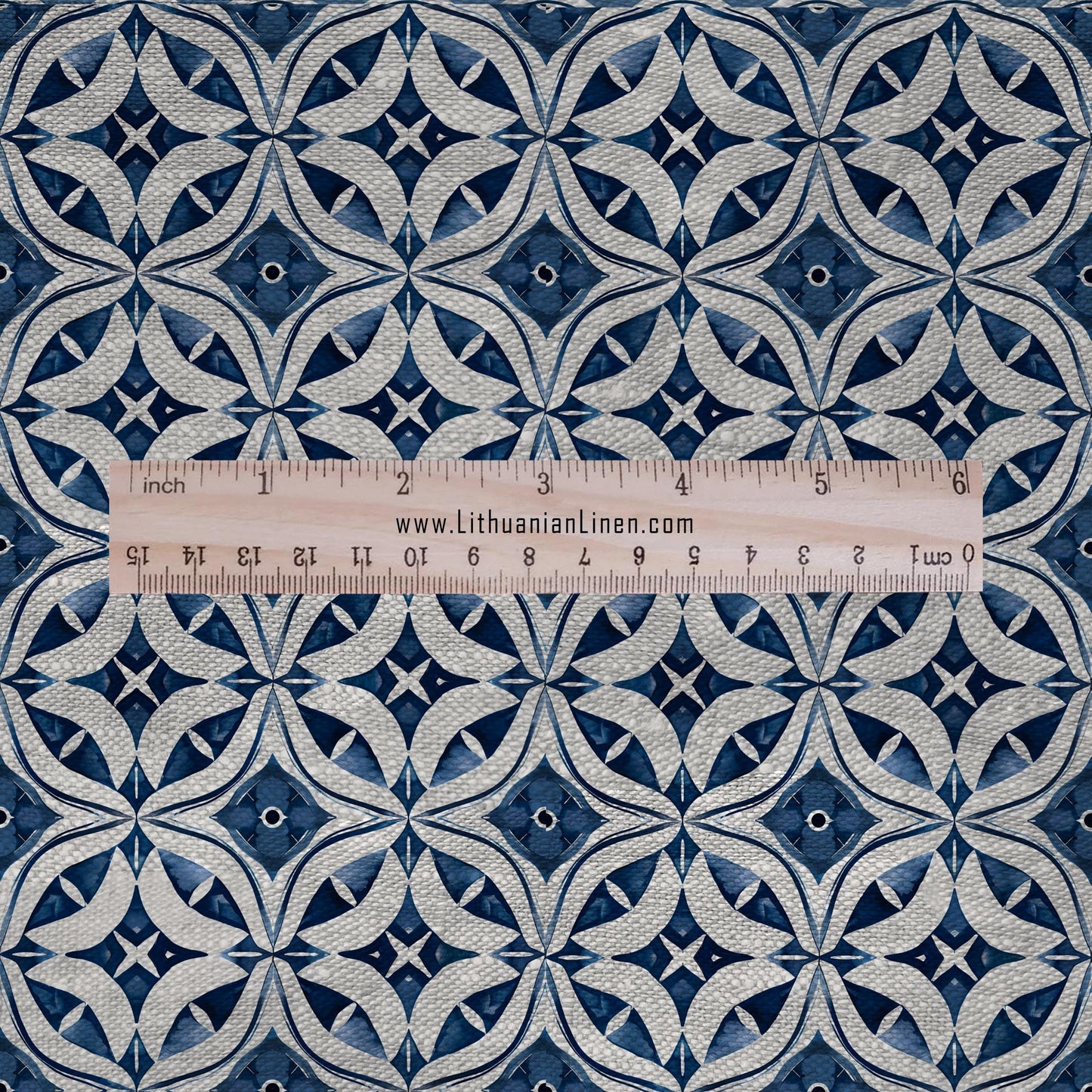 100% LINEN Fabric Geometric indigo blue print - mid-century modern star print on linen for upholstery curtains dress making 2650