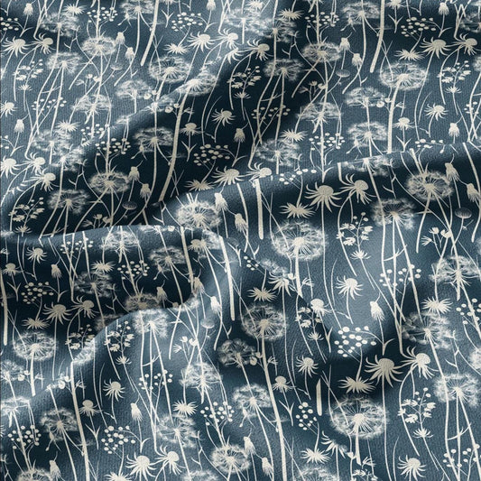 100% linen Dandelion teal prints fabric for Curtain Upholstery Cushion - Art deco flower print fabric for dress making sewing