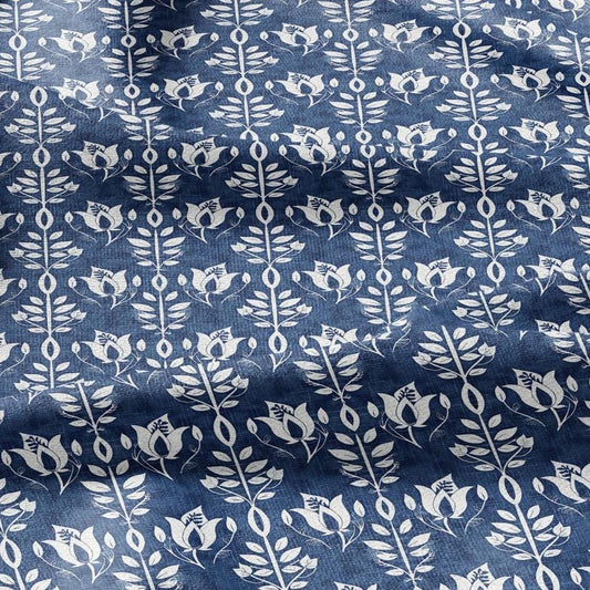 100% LINEN Fabric stripe Tulips floral print linen - blue linen botanical fabric for upholstery home decor dress making