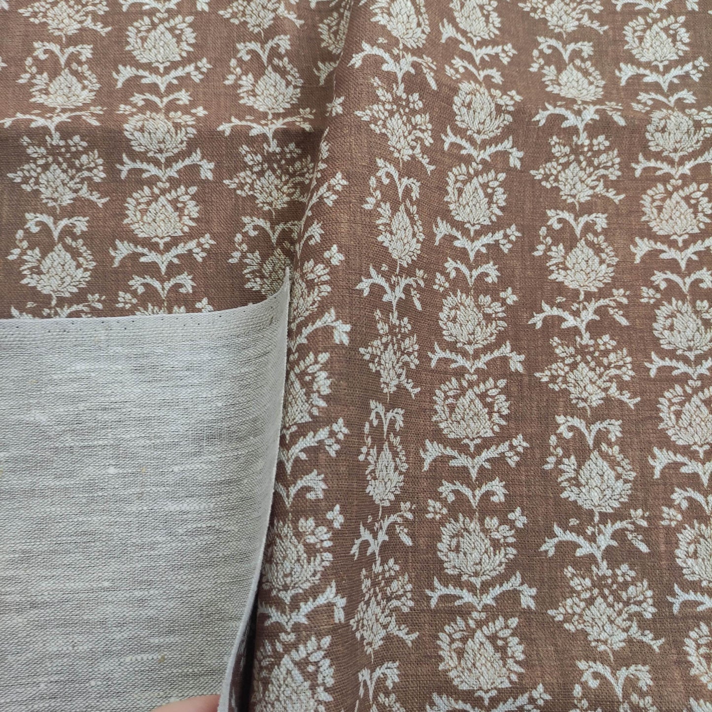 100% linen beige Block prints fabric for Curtain Upholstery Cushion Viburnum- Art deco flower print fabric for dress making sewing
