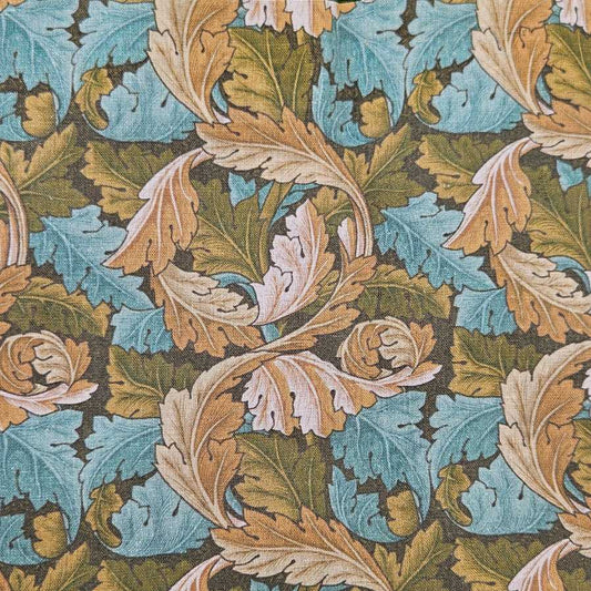 100% Linen fabric William Morris print Acanthus - brown green leaves 2554