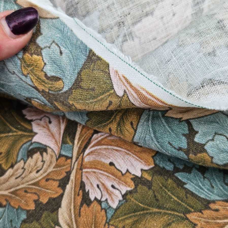 100% Linen fabric William Morris print Acanthus - brown green leaves 2554