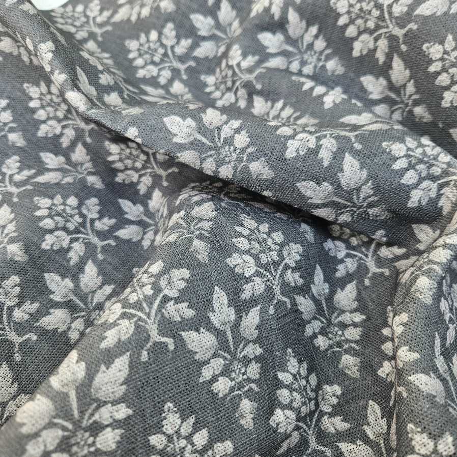 100% Linen fabric Block print grey floral - Tosca 2560