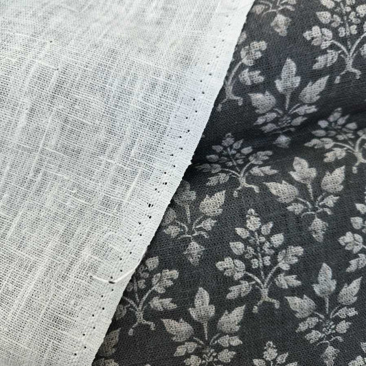 100% Linen fabric Block print grey floral - Tosca 2560