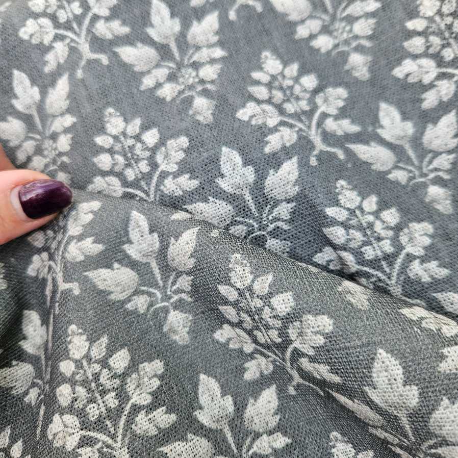 100% Linen fabric Block print grey floral - Tosca 2560
