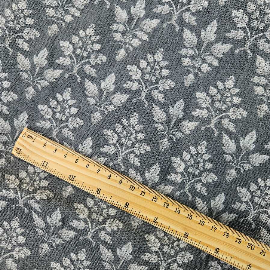 100% Linen fabric Block print grey floral - Tosca 2560