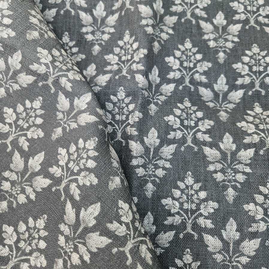 100% Linen fabric Block print grey floral - Tosca 2560