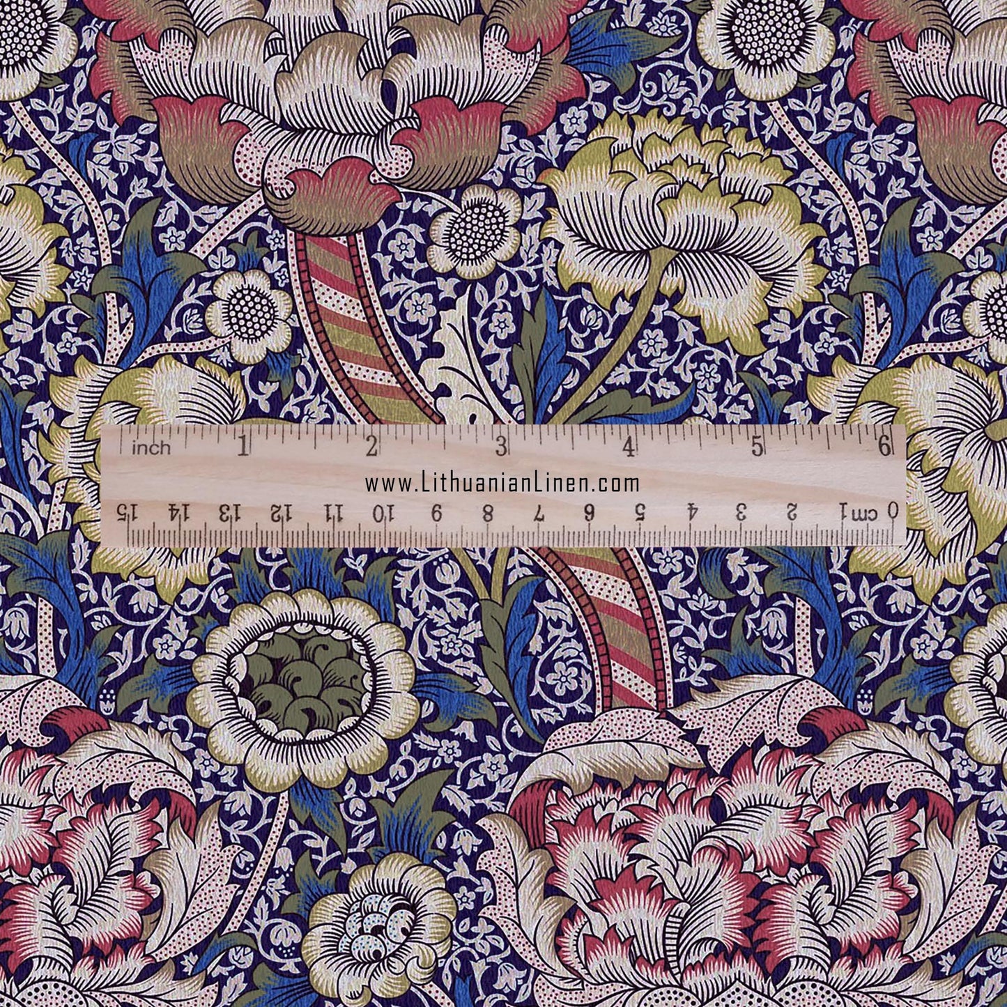 William Morris Wandle navy blue print on 100% LINEN - Victorian Art crafts linen Fabric - botanical Historical upholstery home textile